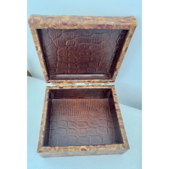 Hinged Faux LeatherHinged Box Animal Skin Decorative Storage 8" x 8" x 4" - Picture 4 of 7